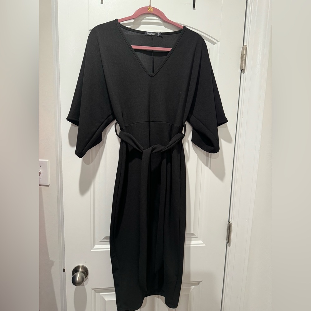 Black Midi V Neck Dress